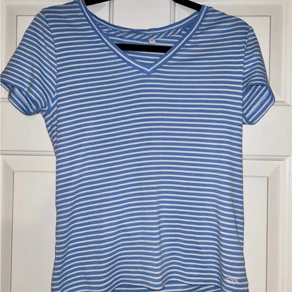 Vineyard Vines Blue and White Striped V-Neck Tee